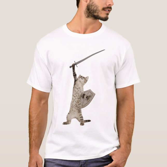 Heroic Warrior Knight Cat T-Shirt (Front)