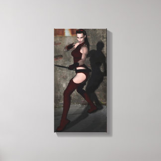 Heroine in Dark Red with Blades Digital Fantasy Canvas Print