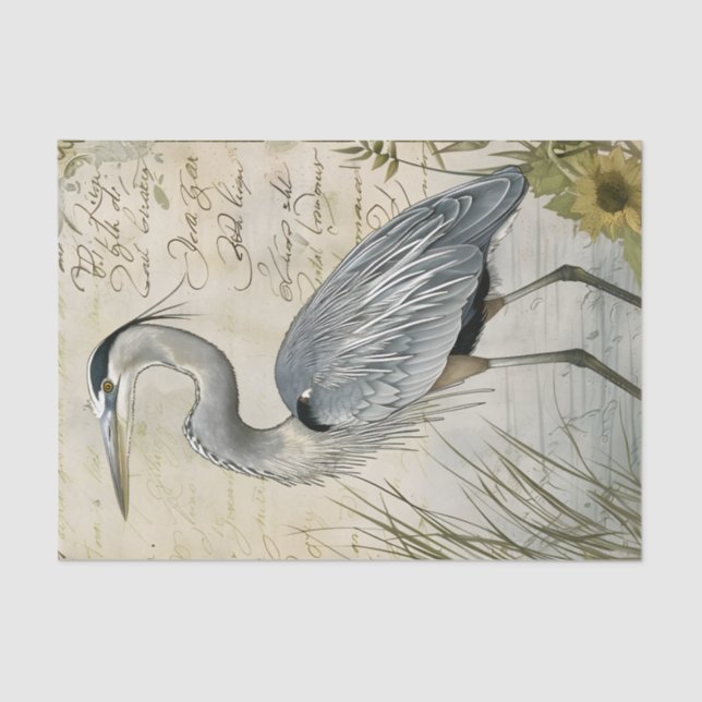 Heron and Sunflower Decoupage Tissue Paper (Front)
