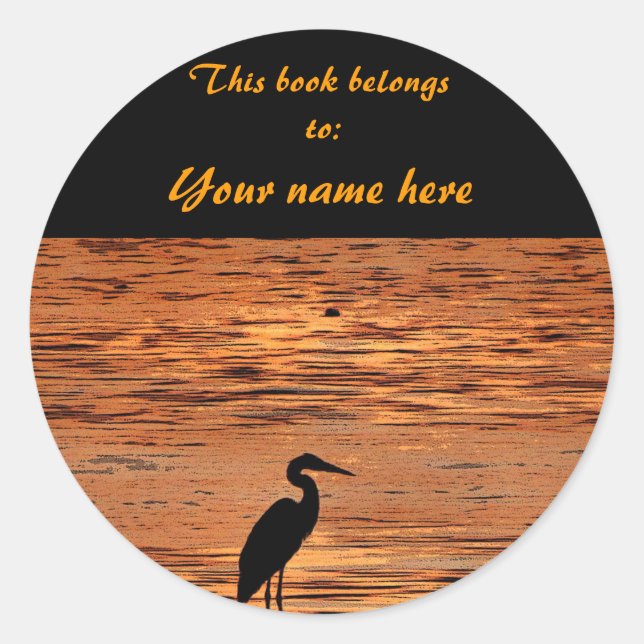 Heron at Sunset Bookplate Classic Round Sticker (Front)