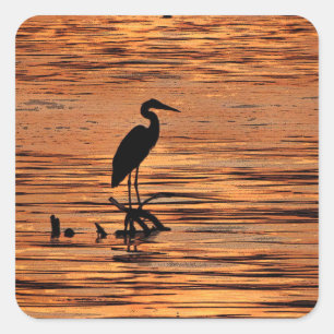 Heron at Sunset Square Sticker