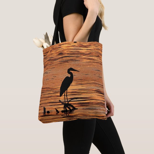 Heron Bird at Sunset Animal Tote Bag (Close Up)