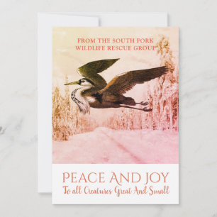 Heron Bird In Winter Snow Business Christmas Holiday Card