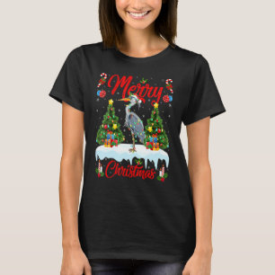 Heron Bird Lights Xmas Tree Santa Heron Christmas T-Shirt