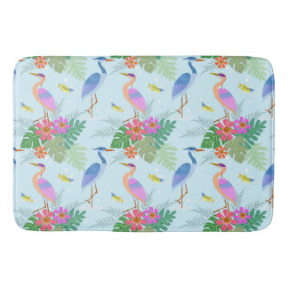 Heron Bird With Flowers Bath Mat