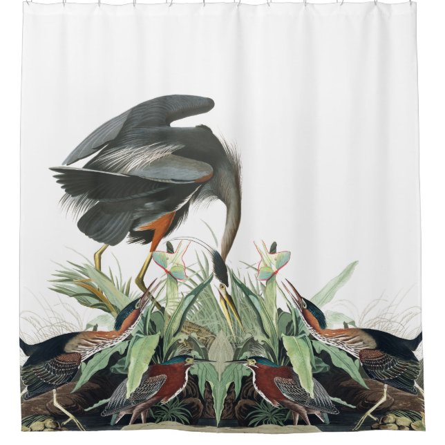 Heron Birds Audubon Wildlife Pond Shower Curtain (Front)