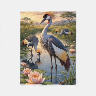 Heron By The Water Serene Nature Landscape Fleece Blanket