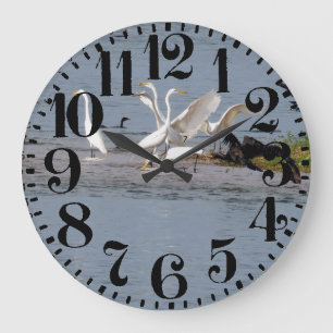Heron Egret Birds Wildlife Big Number Wall Clock