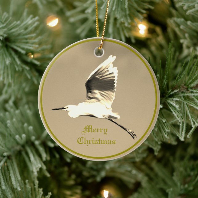 Heron Flying Photo Ceramic Tree Decoration (Tree)