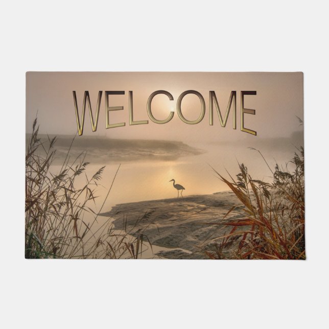 Heron Heaven - Landscape on the Lake Welcome Doormat (Front)