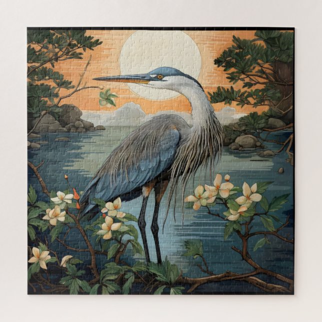 Heron in Pond Jigsaw Puzzle (Vertical)