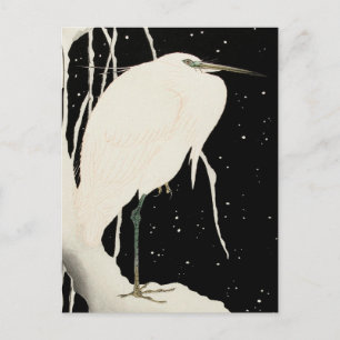 Heron in Snow - Vintage Art 1- Ohara Koson Postcard