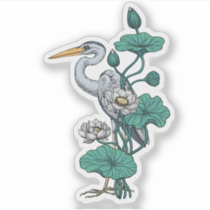 Heron in the White Lotus Garden on jade