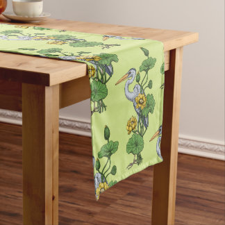 Heron in the Yellow Lotus Garden on honey dew Short Table Runner