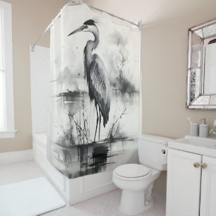 Heron Ink Painting Shower Curtain