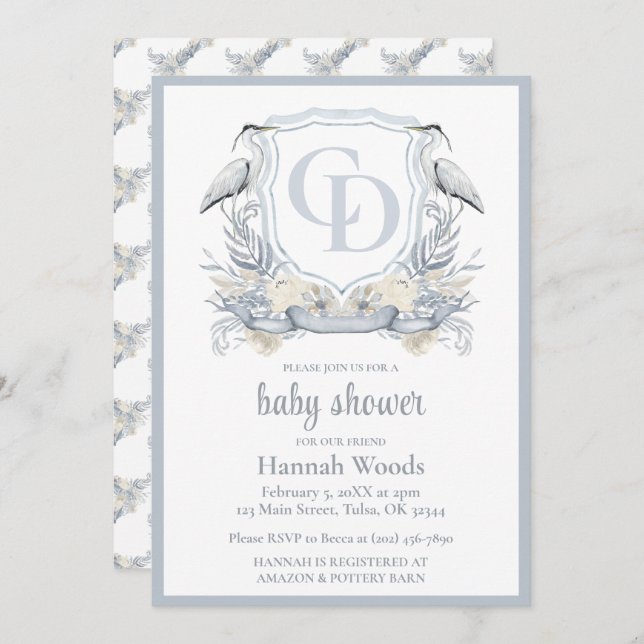 Heron Interlocking Monogram Baby Shower Invitation (Front/Back)