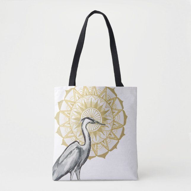 Heron Mandala Asymmetrical Print Tote Bag (Front)