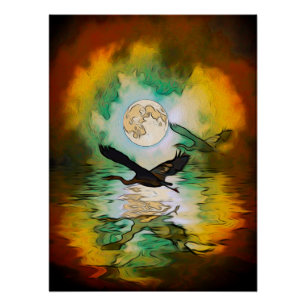 Heron Moon Fantasy Art Poster