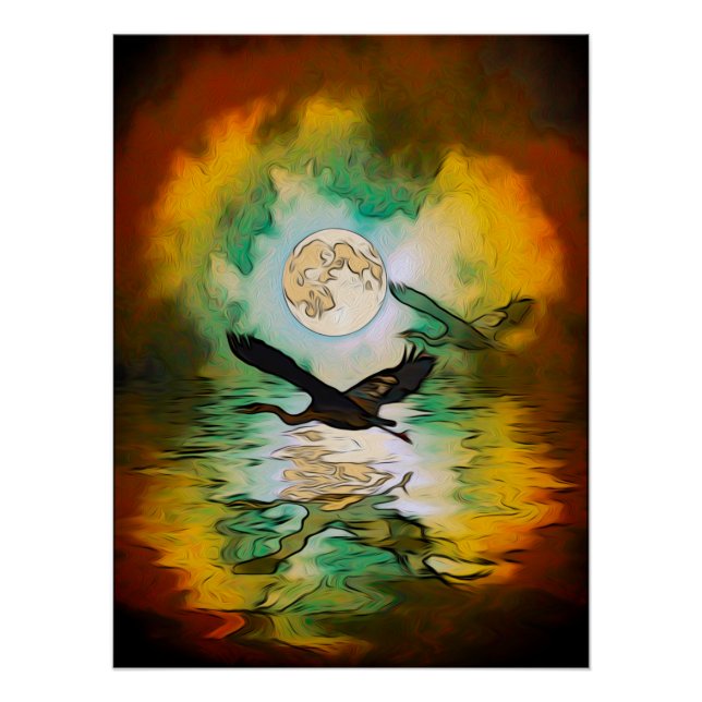 Heron Moon Fantasy Art Poster (Front)