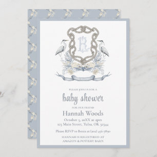 Heron Rope Monogram Baby Shower Invitation