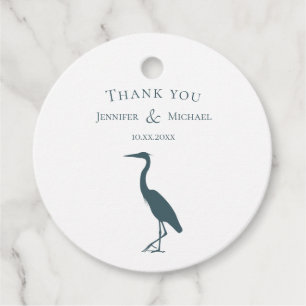 heron silhouette dark teal blue on white simple favour tags