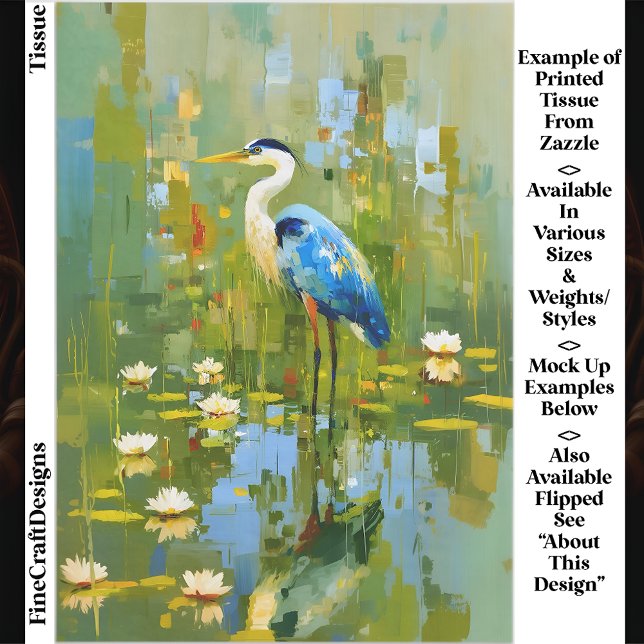 Heron Staning Among Water Lilies EF1L Decoupage Tissue Paper (Creator Uploaded)