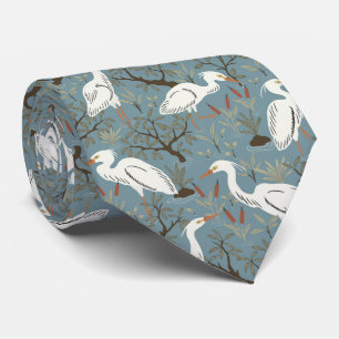 Heron water pond - blue - great egret bird tie