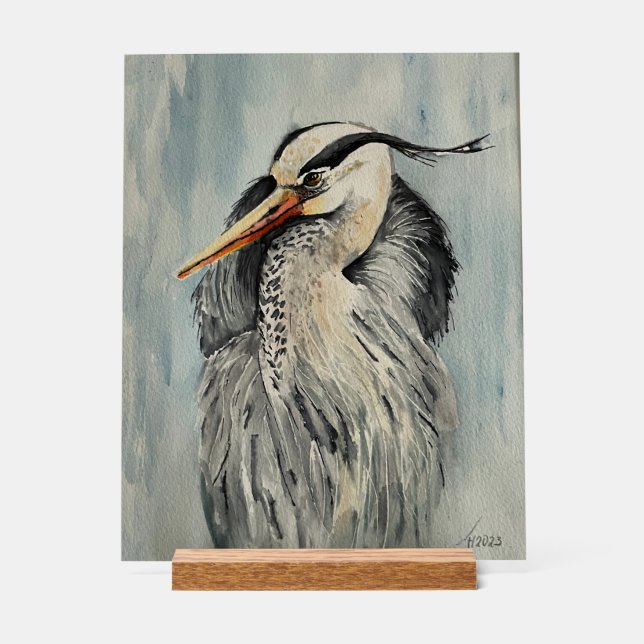 Heron Watercolor Acrylic Sign (Front)