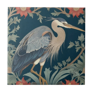 Heron William Morris style Right Sea Marine Bird Tile