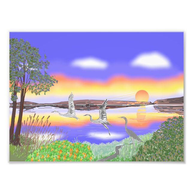 Herons At Sunset, beautful contemporary scene Photo Print (Front)