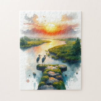 herons at sunset jigsaw puzzle
