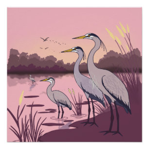 Herons by the Lake Poster