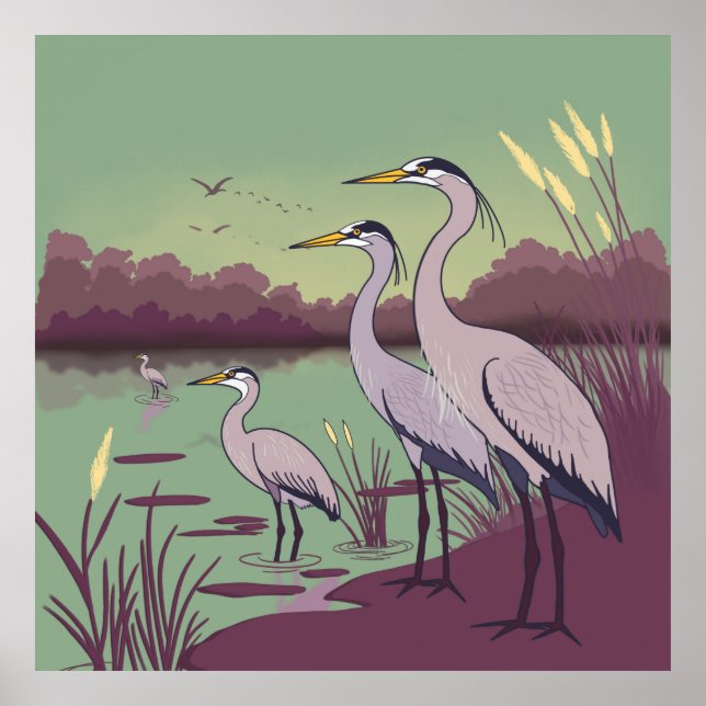 Herons by the Lake Poster (Front)