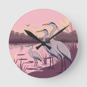 Herons by the Lake Round Clock