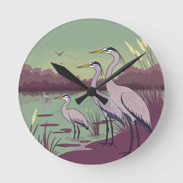Herons by the Lake Round Clock (Front)