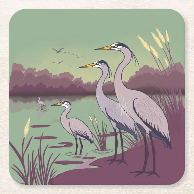 Herons by the Lake Square Paper Coaster (Front)