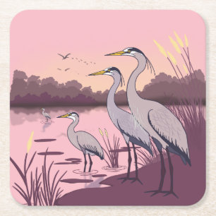 Herons by the Lake Square Paper Coaster