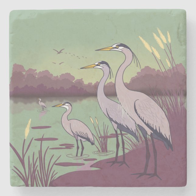 Herons by the Lake Stone Coaster (Front)