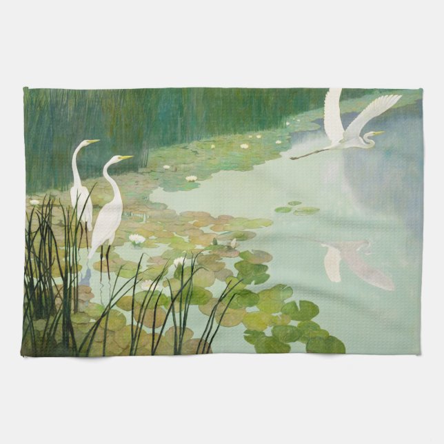 Herons in Summer by Newell Convers Wyeth Tea Towel (Horizontal)