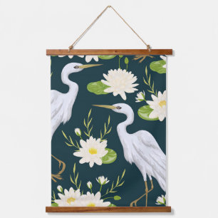 Herons White Lily Green Foliage Watery Landscape   Hanging Tapestry
