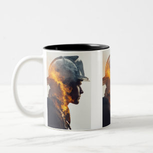 Hero's Heart: Firefighter Flame Portrait Two-Tone Coffee Mug