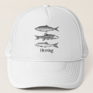 Herring fish, simple, minimal line art for marine  trucker hat