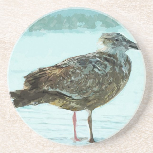 Herring Gull on the Beach Abstract Coaster (Front)