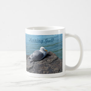 Herring Gull Resting on Rock Jetty: Coffee Mug