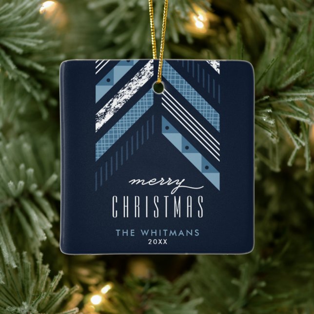 Herringbone Band Christmas Ornament - Blue (Tree)