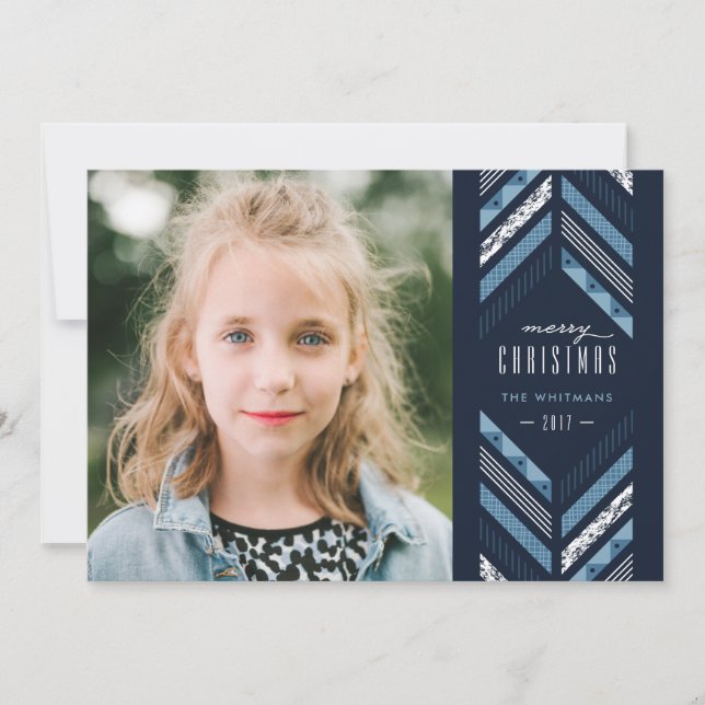 Herringbone Band Holiday Card - Denim (Front)