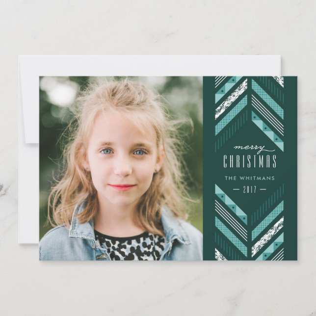 Herringbone Band Holiday Card - Teal (Front)