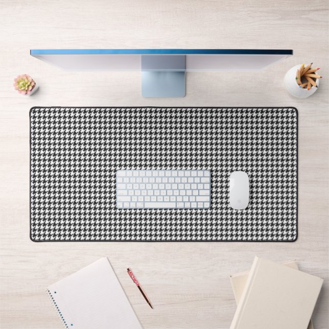 Herringbone Black White Classic Pattern Preppy Desk Mat (Office 1)