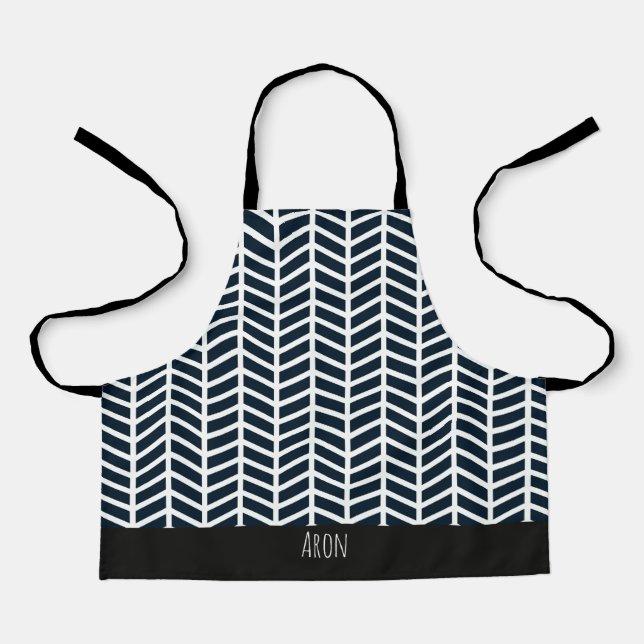 Herringbone Black White Minimal Pattern Apron (Front)