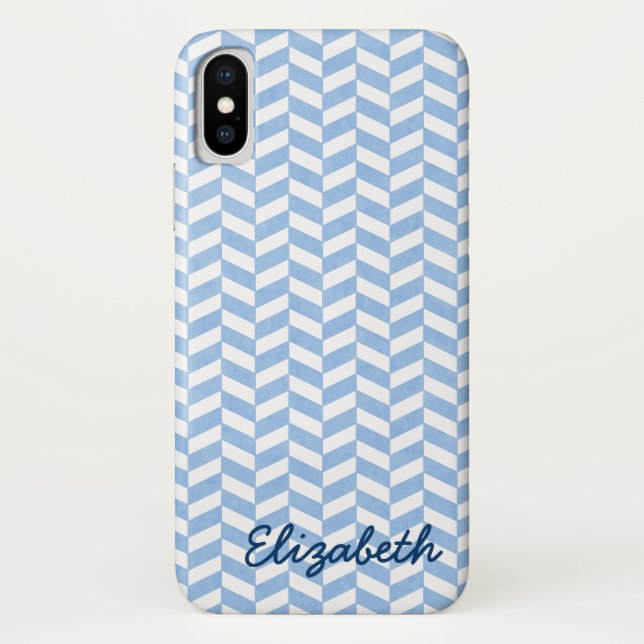 Herringbone Blue White Beach Colours Custom Case-Mate iPhone Case (Back)